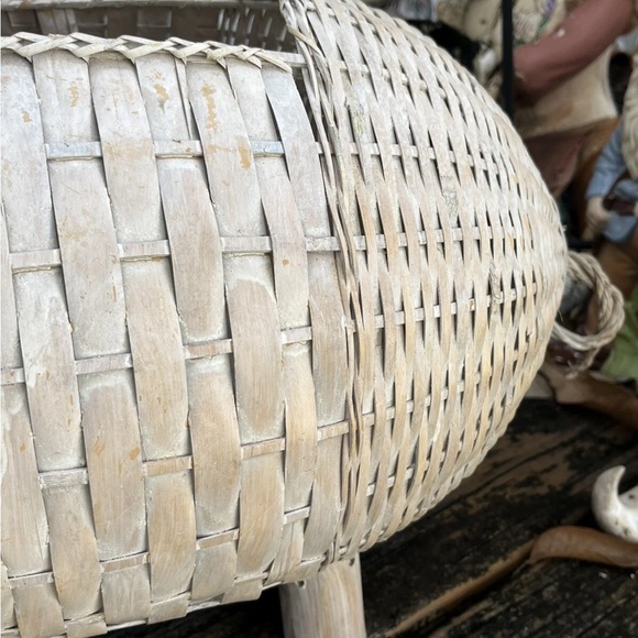 Gray Pig Wicker Basket Planter Large Hand Woven MCM Mid Century Vintage 50s 60s - Picture 3 of 9